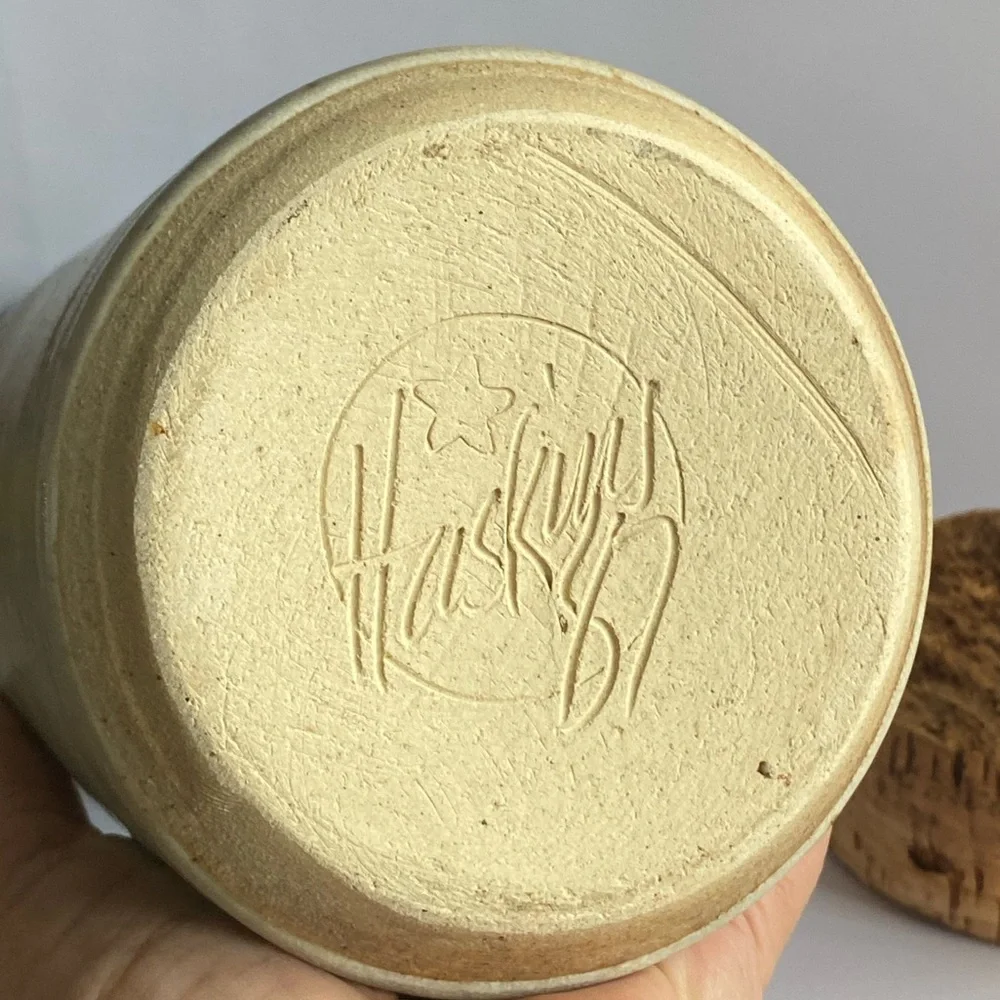 Hand Made 1987 Stoneware Pottery Container GRITS Сrock W/ Lid Signed Bob Huskins